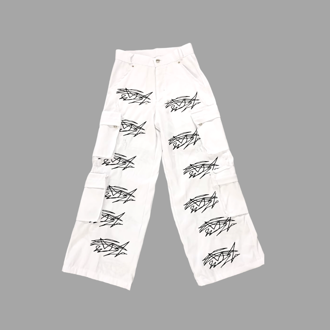 Barry Bonds Scribble Cargo Pants In White