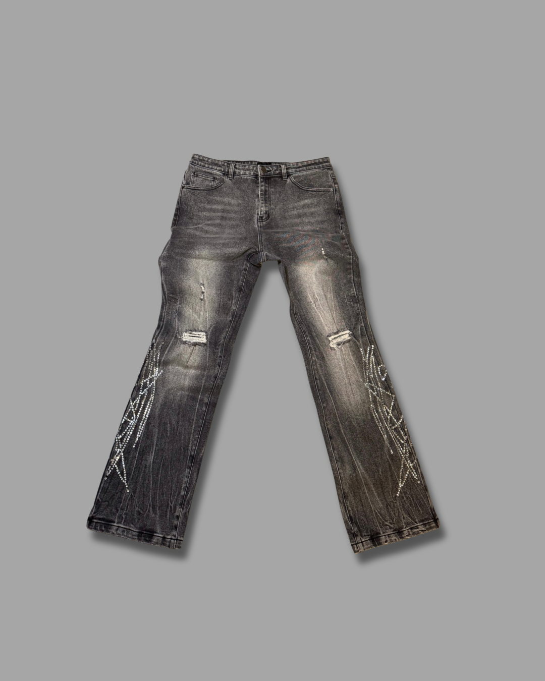 Blk Rhinestone Flare Denim