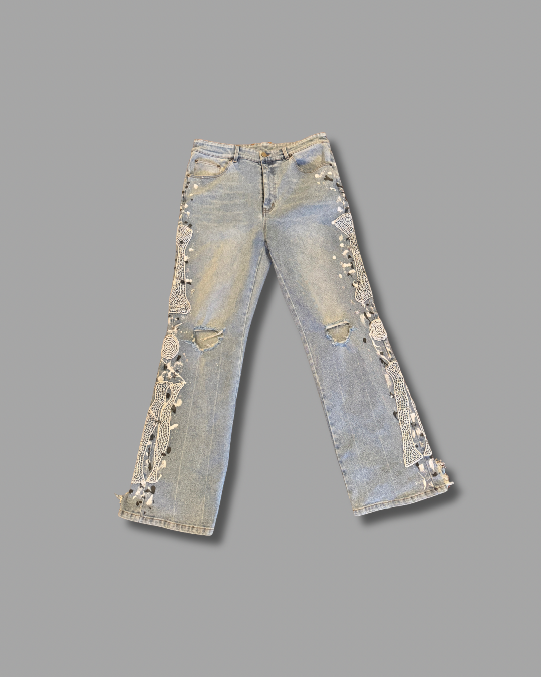 Blue Crochet Bone Flare Jeans