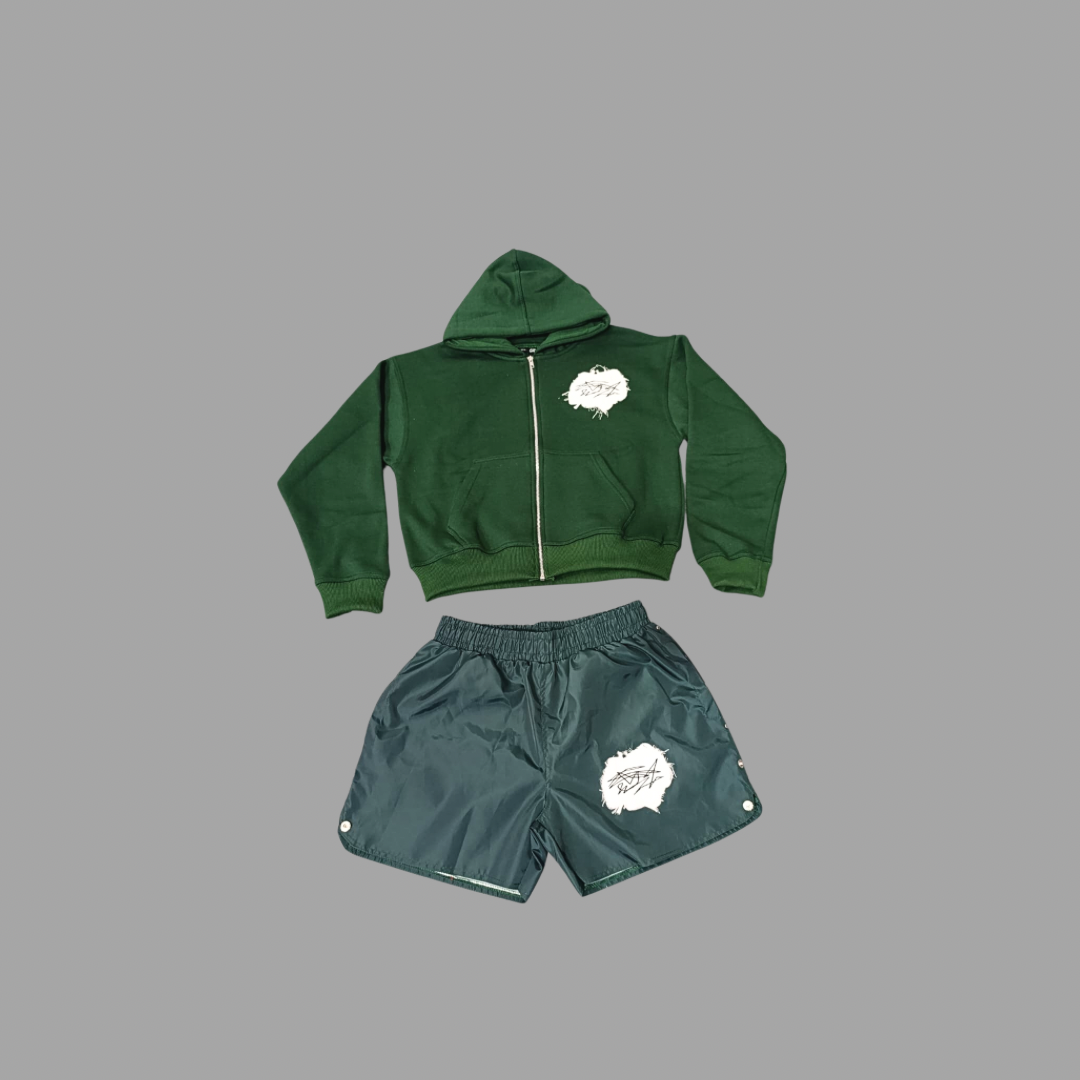 Scribble Patch Hoodie Shortset In Grn