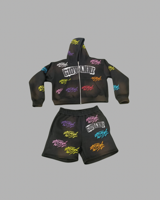 Dirty Scribble Hoodie Shortset (black)