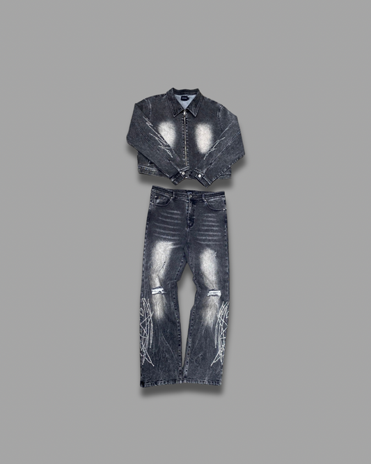 W. Black Scribble Rhinestone Jean Set [Pre-Order]