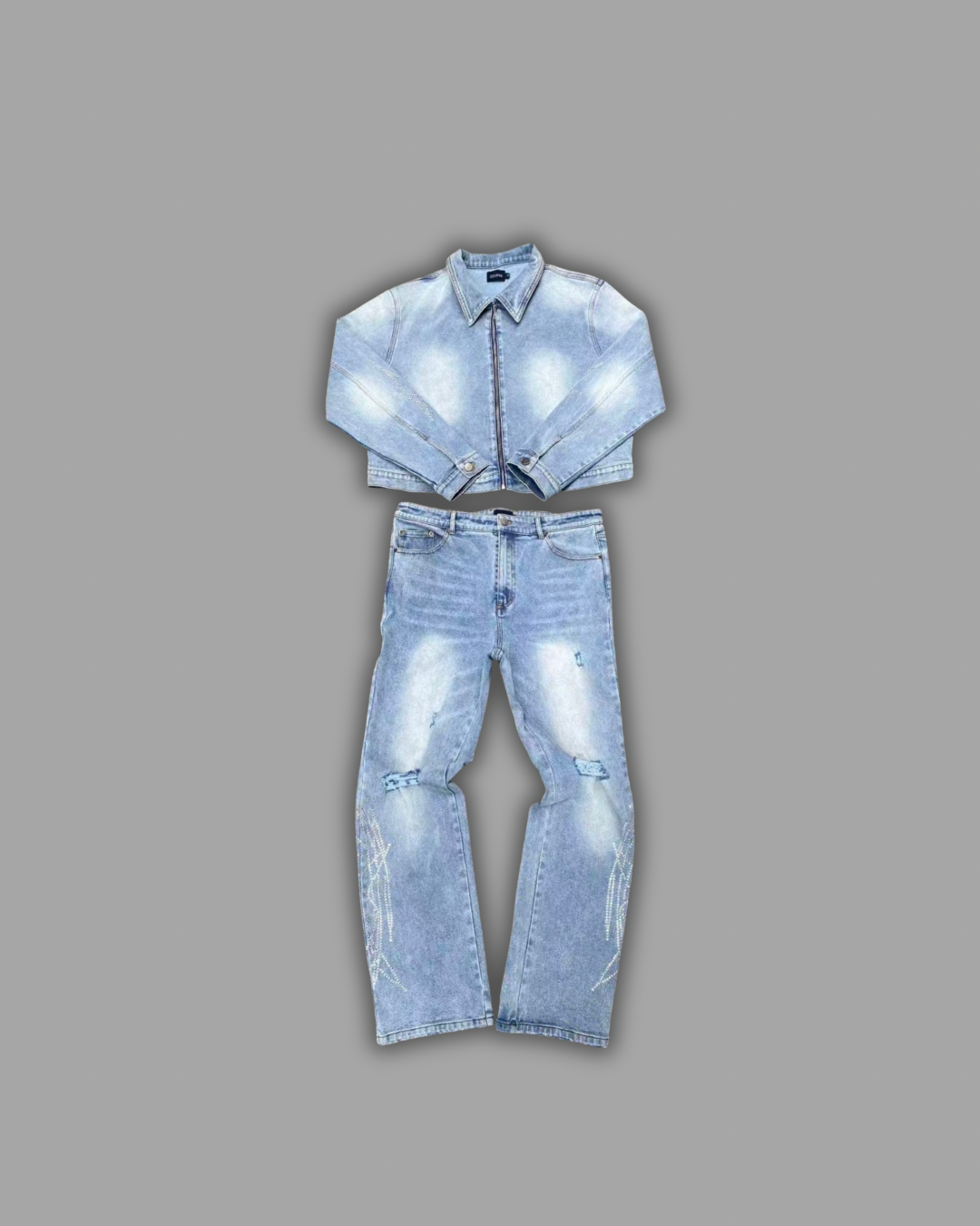 W. Blue Scribble Rhinestone Jean Set [Pre-Order]