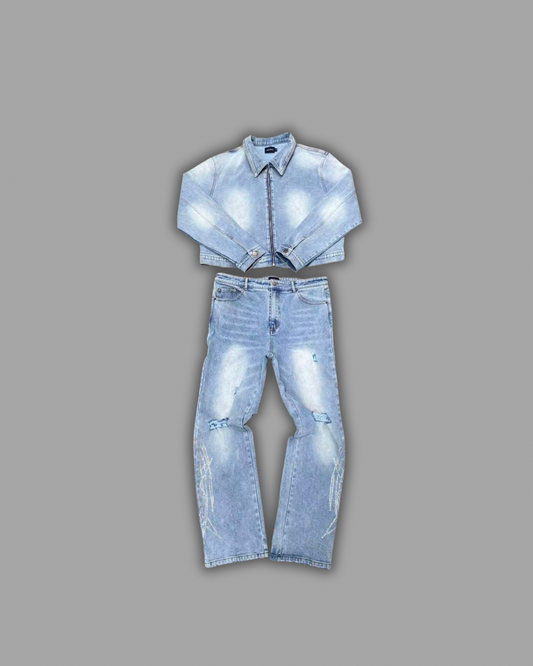 W. Blue Scribble Rhinestone Jean Set [Pre-Order]